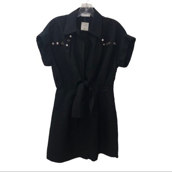 Sandro Paris Mabel Linen Blend Button Embellished Dress Black Size 34 NWOT - Picture 4 of 10